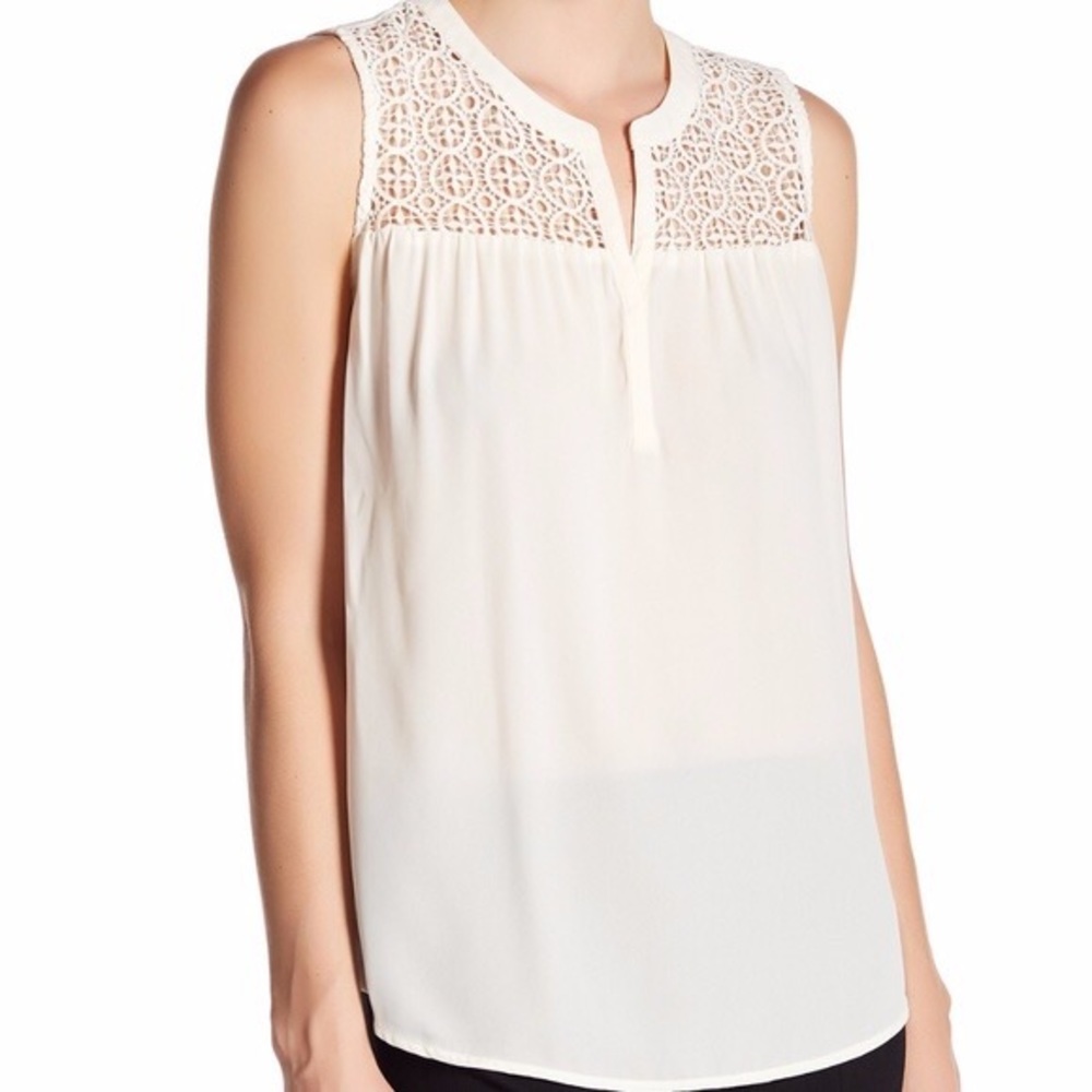 Daniel Rainn DR2 White Sleeveless Crochet Blouse